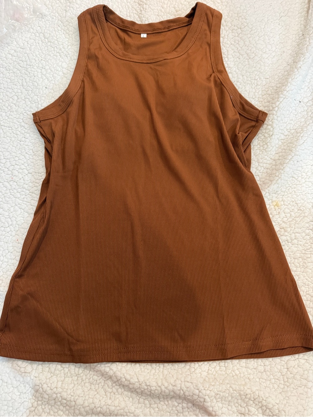 Ribbed Scoop Tank Top — Rust Brown
